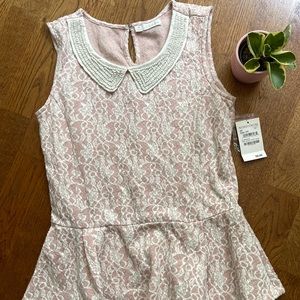 Hinge pink beaded collar peplum shirt size XS